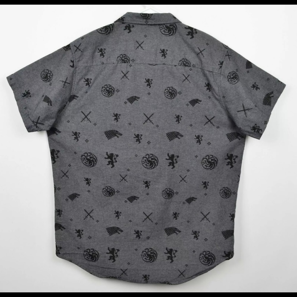 Game of Thrones HBO Men's X Large Gray Logos Short Sleeve Button-Front Shirt